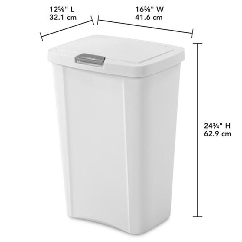 Sterilite 13 Gallon Touchtop Wastebasket With Titanium Latch, White (4